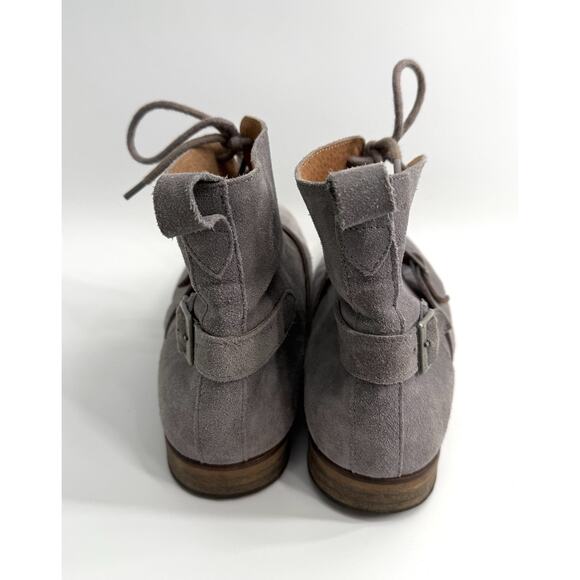 Steve Madden Hound Suede Leather Boots Gray Ankle Size 10 Lace Up Buckles Shoes - Picture 3 of 8